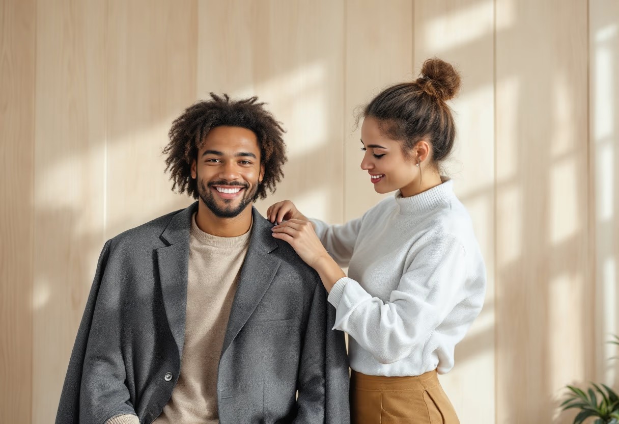 image of a customer being fitted with sewing pins for a tailors & alteration shop